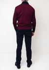 Tom Penn Birdeye Knit Quarter Zip Sweater, Red & Navy