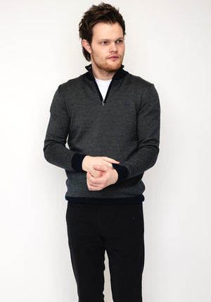 Tom Penn Birdeye Knit Quarter Zip Sweater, Olive & Navy
