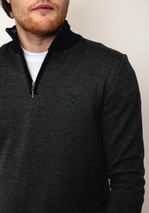 Tom Penn Birdeye Knit Quarter Zip Sweater, Olive & Navy
