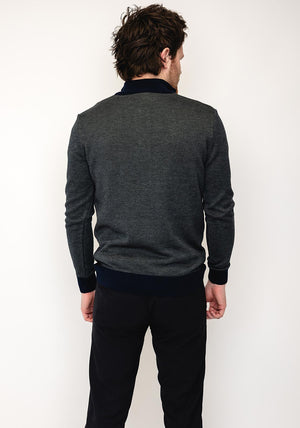 Tom Penn Birdeye Knit Quarter Zip Sweater, Olive & Navy
