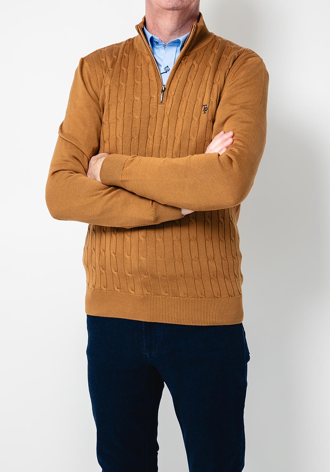 Tom Penn Cable Knit Quarter Zip Sweater, Mustard