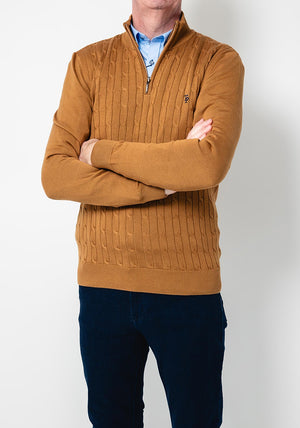 Tom Penn Cable Knit Quarter Zip Sweater, Mustard
