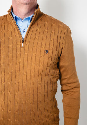 Tom Penn Cable Knit Quarter Zip Sweater, Mustard