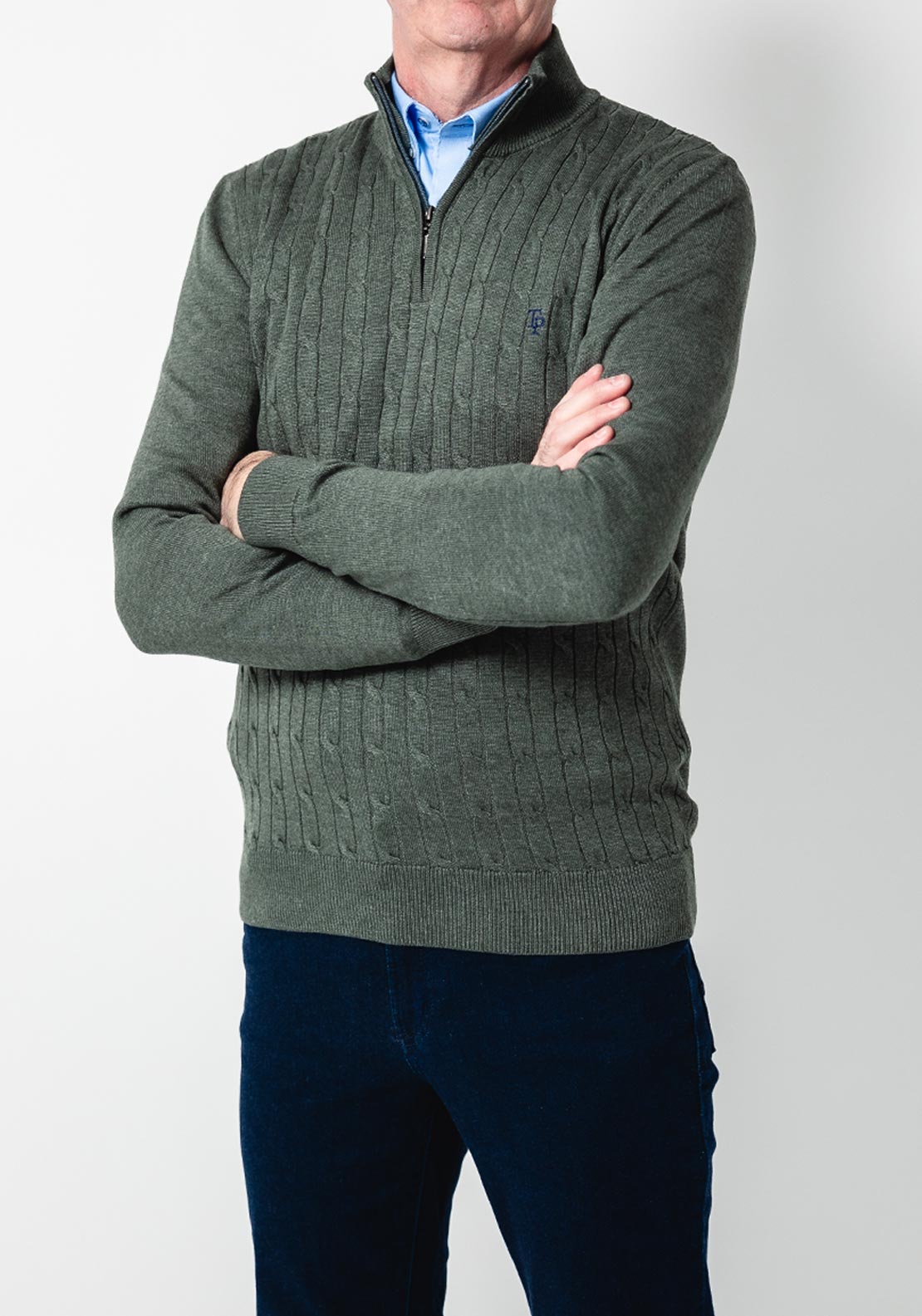 Tom Penn Cable Knit Quarter Zip Sweater, Olive