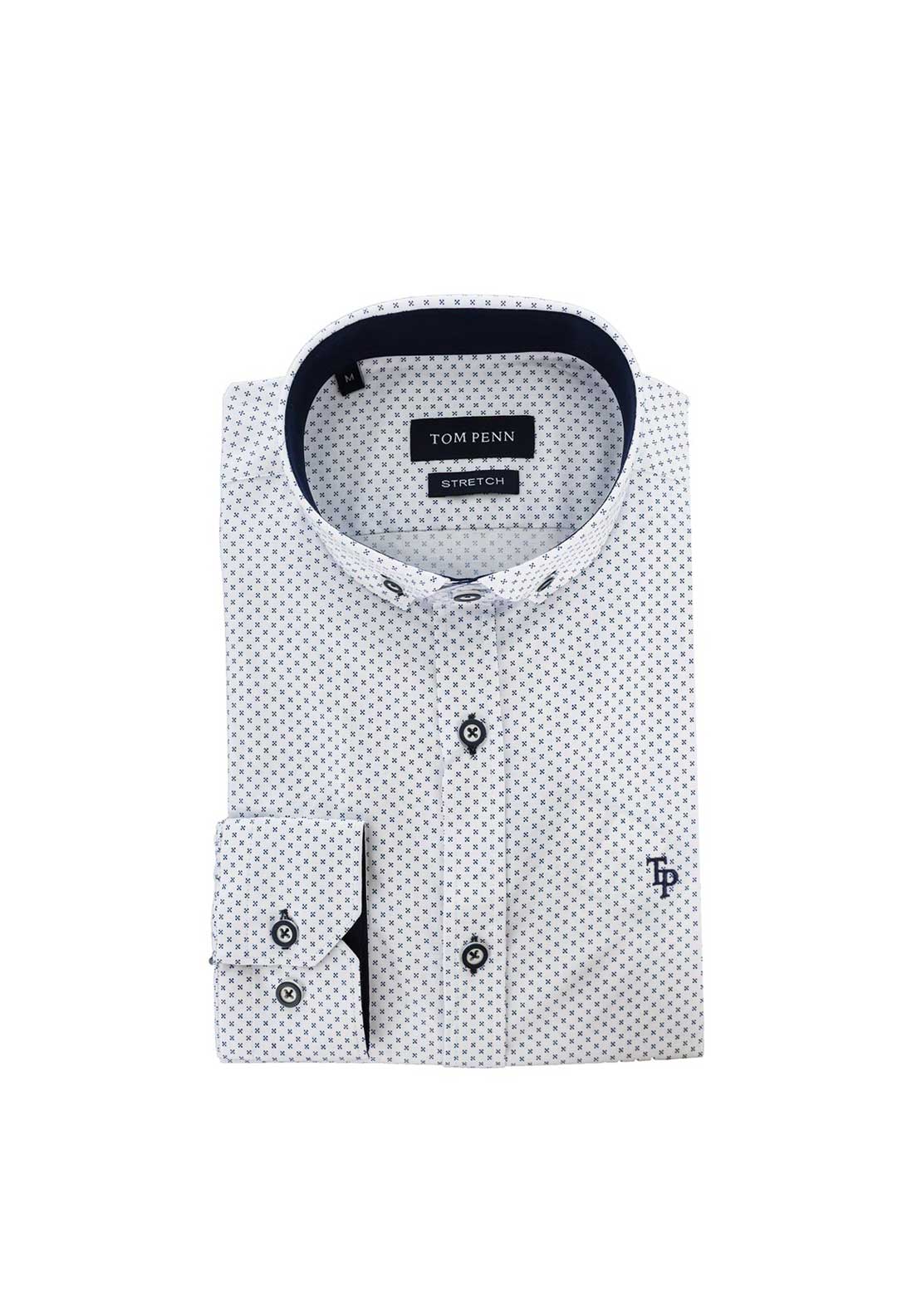 Tom Penn Print Long Sleeve Shirt, White & Navy