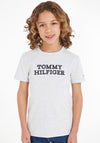 Tommy Hilfiger Boys Short Sleeve Logo Tee, Light Grey Heather