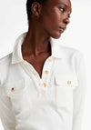 Tommy Hilfiger Womens Gold Button Long Sleeve Polo Top, Cream