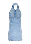 Tommy Jeans Zip Halter Neck Mini Dress, Light Denim