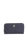 Tommy Hilfiger Iconic Large Zip Around Monogram Wallet, Navy