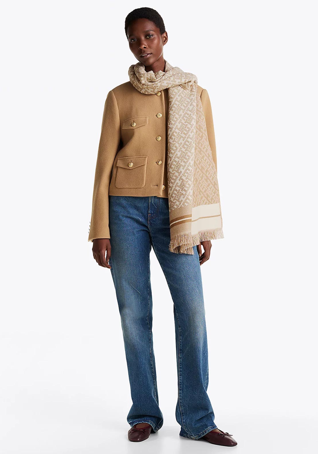 Tommy Hilfiger Jacquard Fringe Scarf, Tan