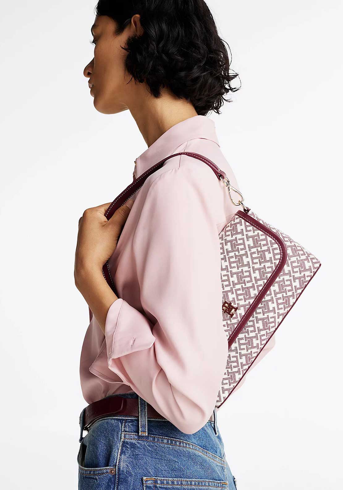 Tommy Hilfiger Monogram Crossbody Bag, White and Wine