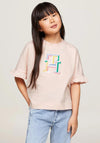 Tommy Hilfiger Girl Monogram Embroidery Ruffle Sleeve Tee, Whimsy Pink