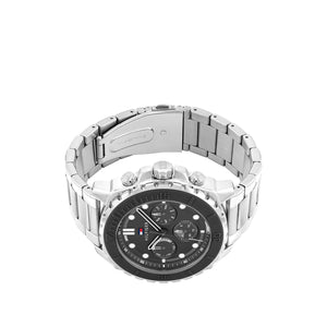 Tommy Hilfiger Mens Silicone Bezel Stainless Steel Watch, Silver and Grey
