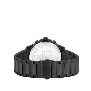 Tommy Hilfiger Mens Skeleton Dial Sub-Counter Watch, Black and Silver