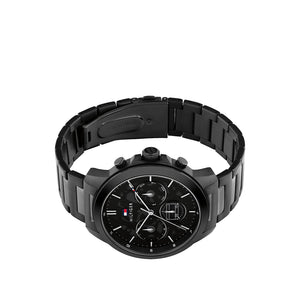 Tommy Hilfiger Mens Skeleton Dial Sub-Counter Watch, Black and Silver