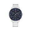 Tommy Hilfiger Mens Skeleton Dial Sub-Counter Watch, Silver and Navy