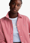 Tommy Hilfiger Striped Cropped Poplin Shirt, Red and White