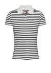 Tommy Jeans Logo Flag Striped Polo Shirt, White and Navy