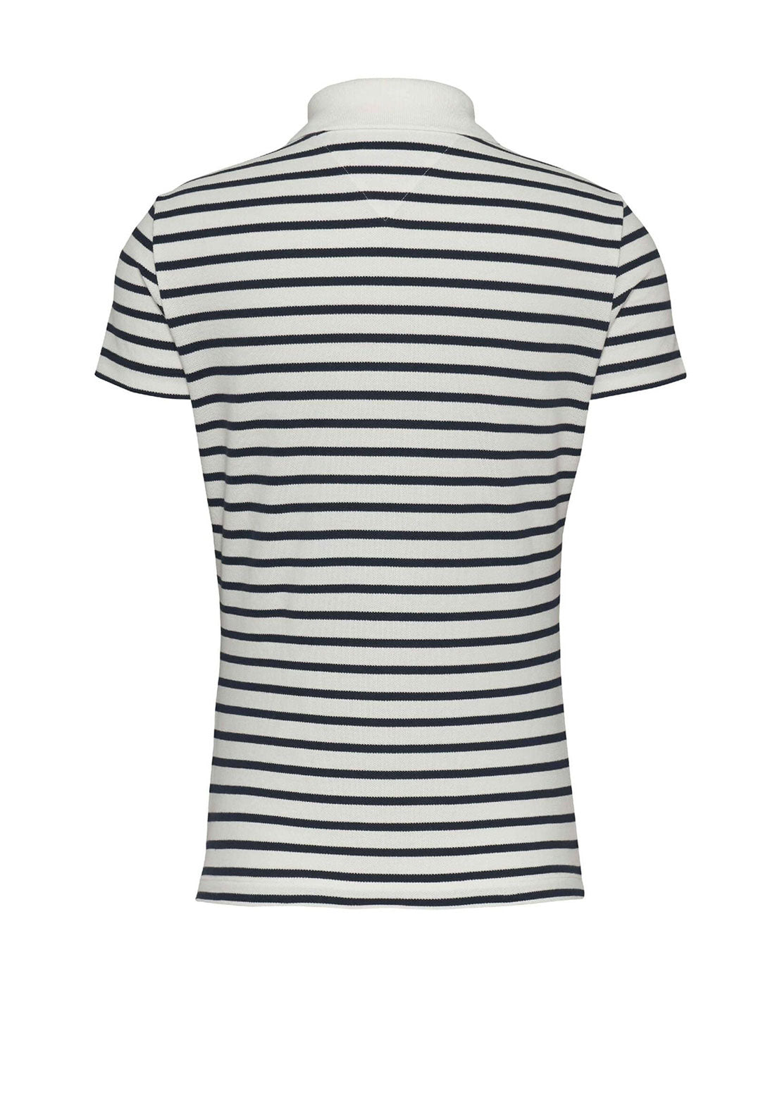 Tommy Jeans Logo Flag Striped Polo Shirt, White and Navy