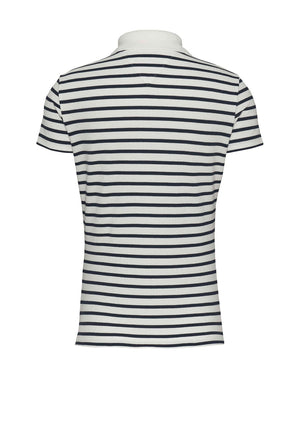 Tommy Jeans Logo Flag Striped Polo Shirt, White and Navy
