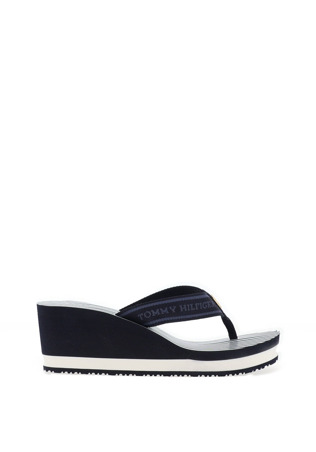 Tommy Hilfiger Womens Striped Wedge Beach Sandals, Navy