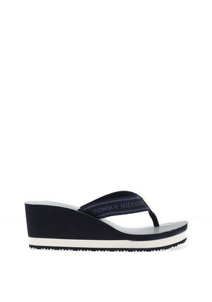 Tommy Hilfiger Womens Striped Wedge Beach Sandals, Navy