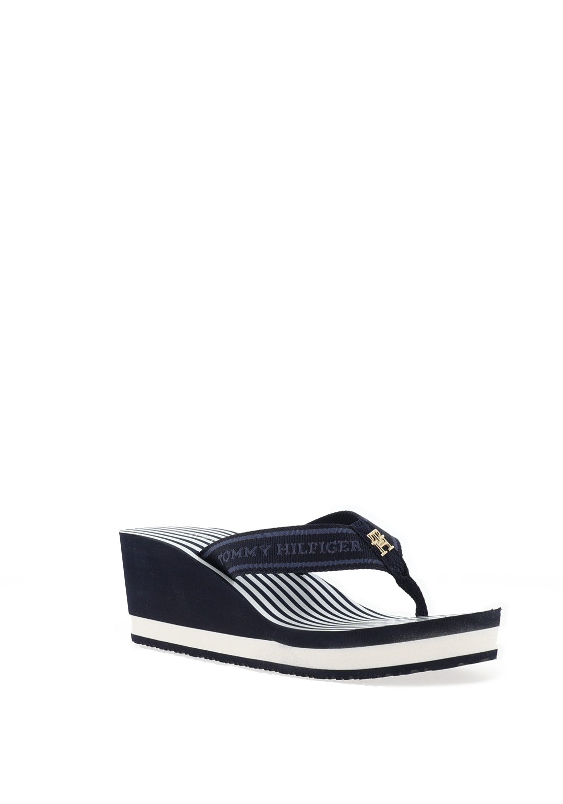Tommy Hilfiger Womens Striped Wedge Beach Sandals, Navy