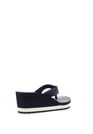 Tommy Hilfiger Womens Striped Wedge Beach Sandals, Navy