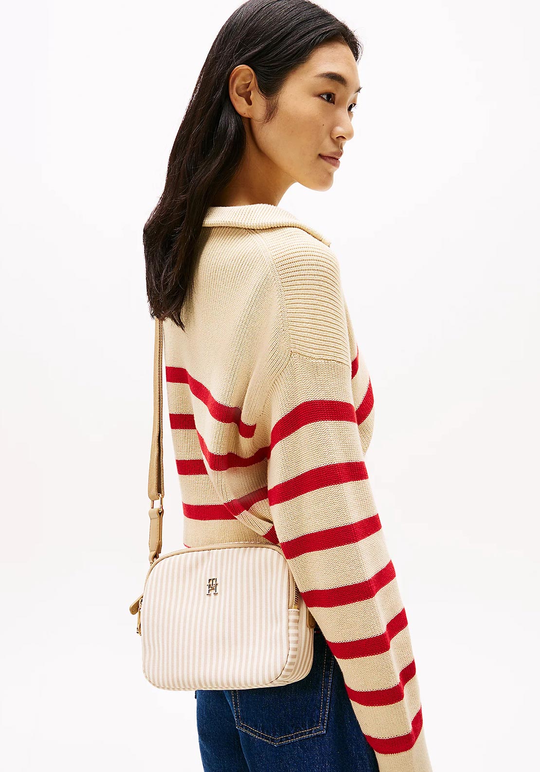 Tommy Hilfiger Poppy Summer Stripe Camera Crossbody Bag, Light Tan