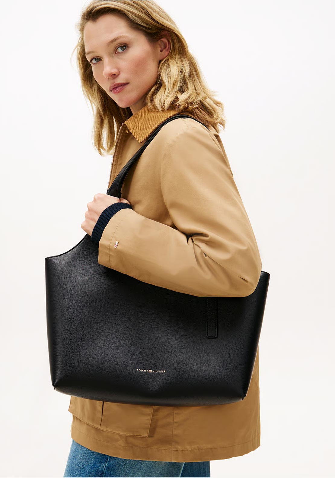 Tommy Hilfiger Pebbled Large Tote Bag, Black