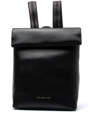 Tommy Hilfiger Logo Tape Fold Over Backpack, Black