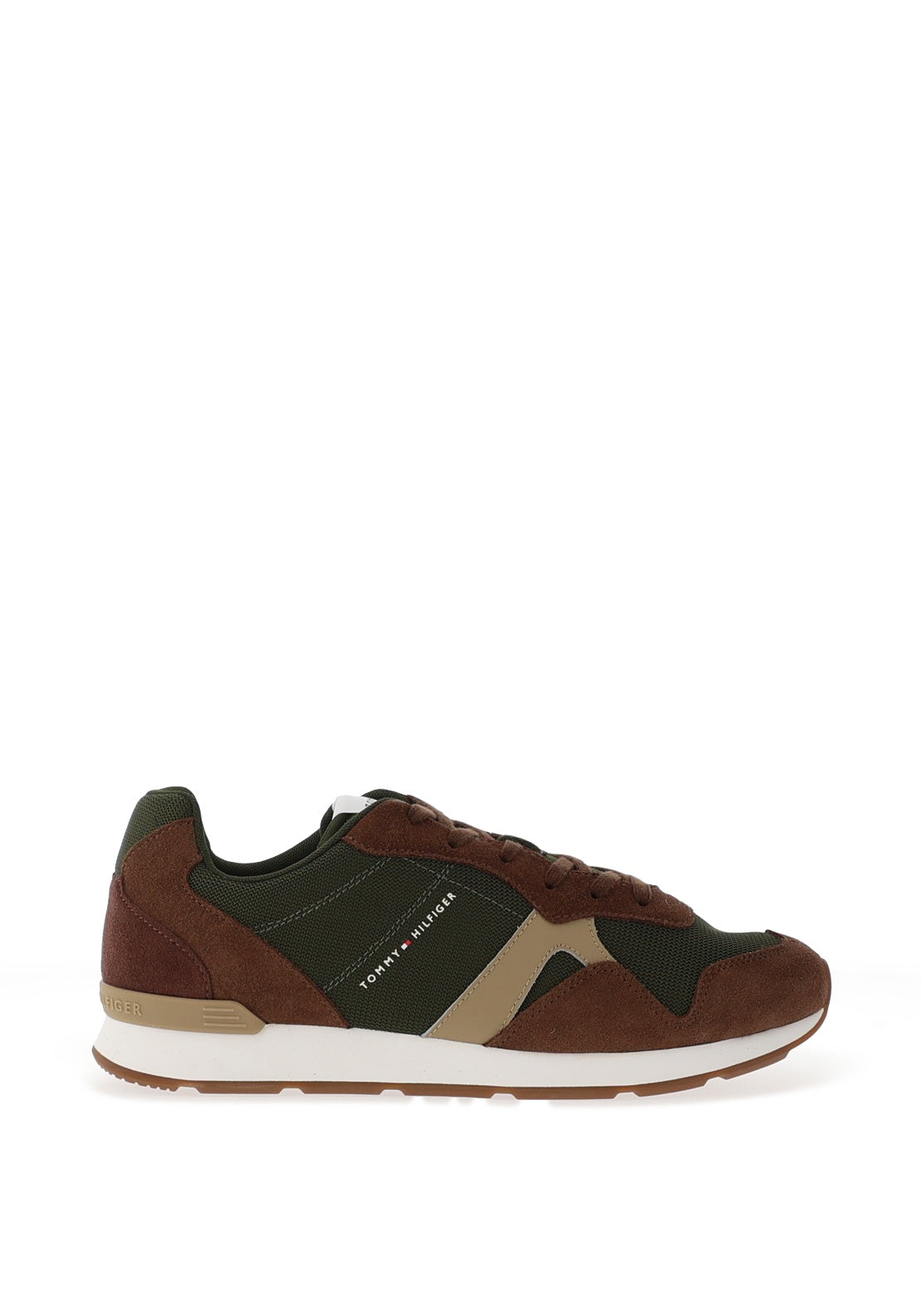 Tommy Hilfiger Icon Suede Mixed Texture Trainers Brown & Green