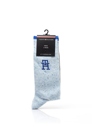 Tommy Hilfiger 2 Pack TH Monogram Socks, Light Blue