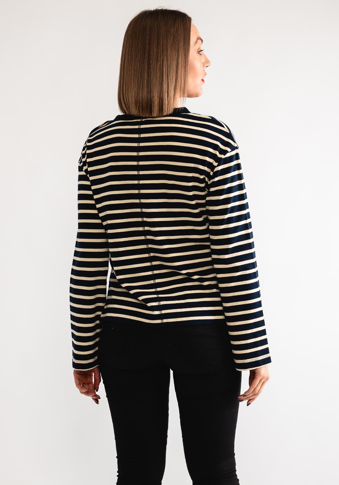 Tommy Hilfiger Gold Button Striped Top, Navy and Cream