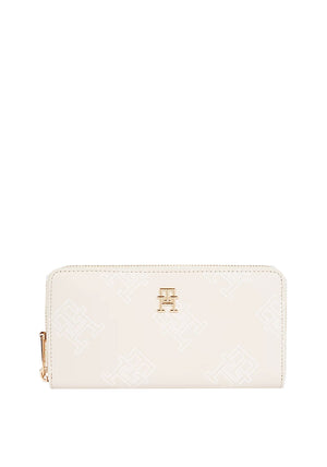 Tommy Hilfiger Monogram Large Zip Around Wallet, Cream