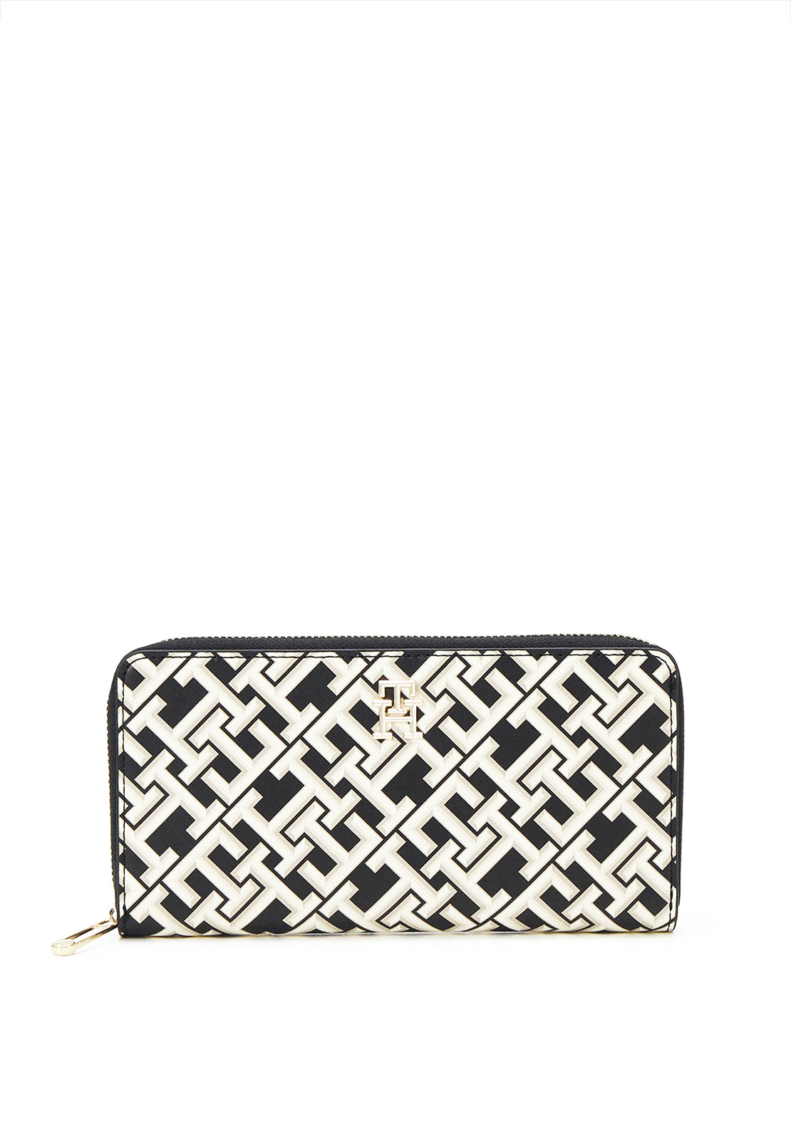 Tommy Hilfiger Monogram Print Large Zip Around Wallet, Black