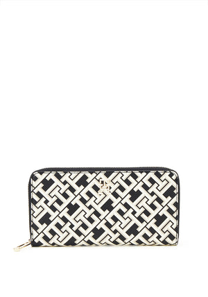 Tommy Hilfiger Monogram Print Large Zip Around Wallet, Black