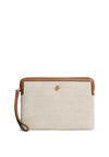 Tommy Hilfiger Logo Leather Trim Canvas Pouch, Cream