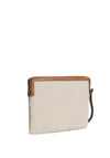 Tommy Hilfiger Logo Leather Trim Canvas Pouch, Cream