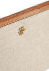 Tommy Hilfiger Logo Leather Trim Canvas Pouch, Cream
