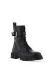 Tommy Hilfiger Buckle Detail Lace up Biker Boots, Black