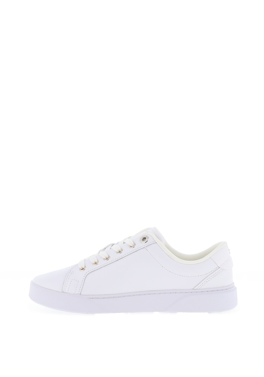 Tommy Hilfiger Womens Smooth Leather Court Trainers, White & Gold