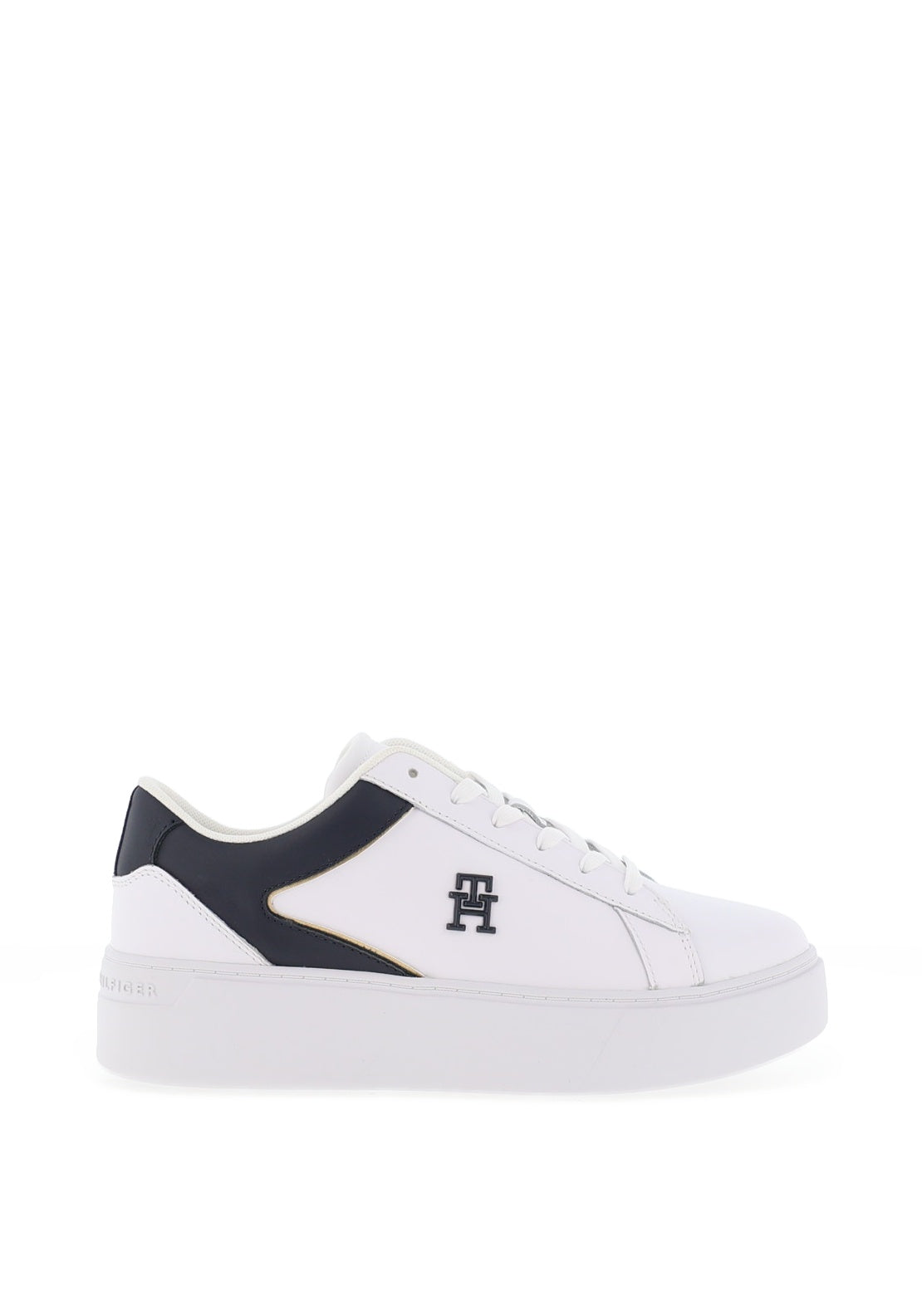 Tommy Hilfiger Womens Leather Platform Court Trainers, White & Navy