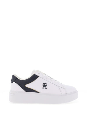 Tommy Hilfiger Womens Leather Platform Court Trainers, White & Navy