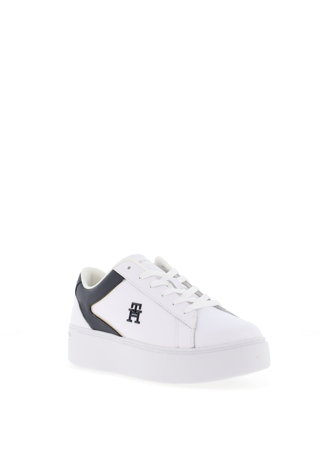 Tommy Hilfiger Womens Leather Platform Court Trainers, White & Navy