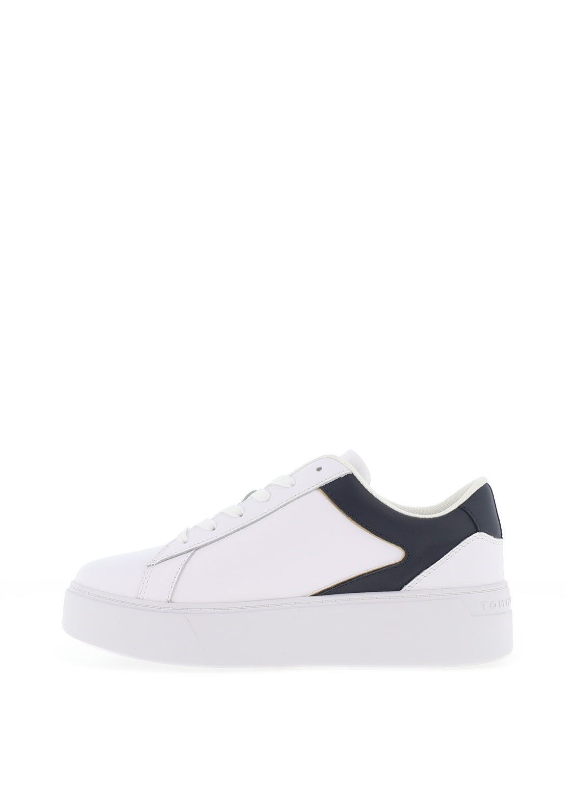 Tommy Hilfiger Womens Leather Platform Court Trainers, White & Navy