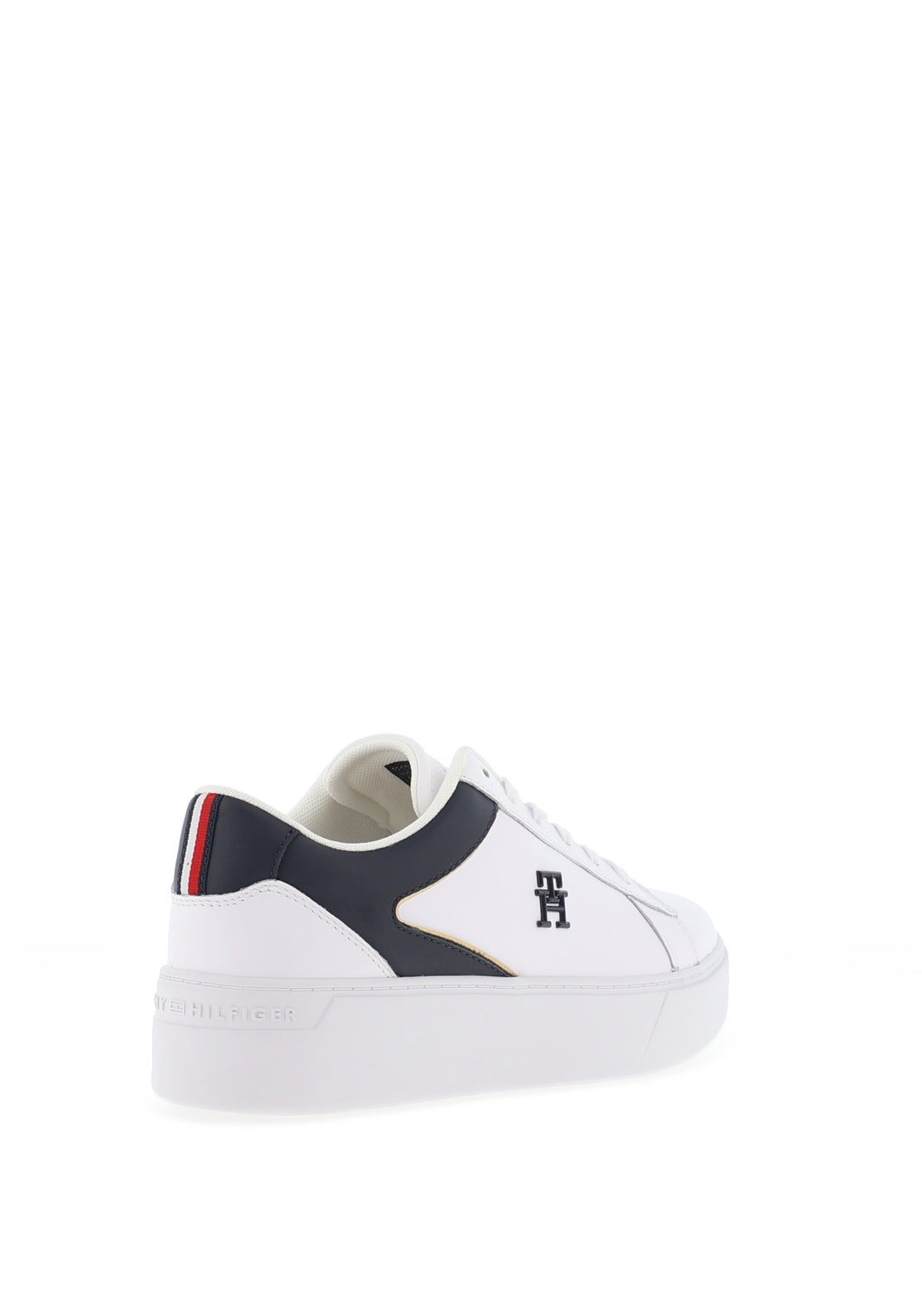 Tommy Hilfiger Womens Leather Platform Court Trainers, White & Navy
