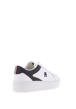 Tommy Hilfiger Womens Leather Platform Court Trainers, White & Navy