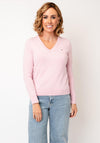 Tommy Hilfiger Womens V-Neck Jersey Stitch Sweater, Pink