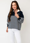 Tommy Hilfiger Cropped Polo Neck Striped Jumper, Navy
